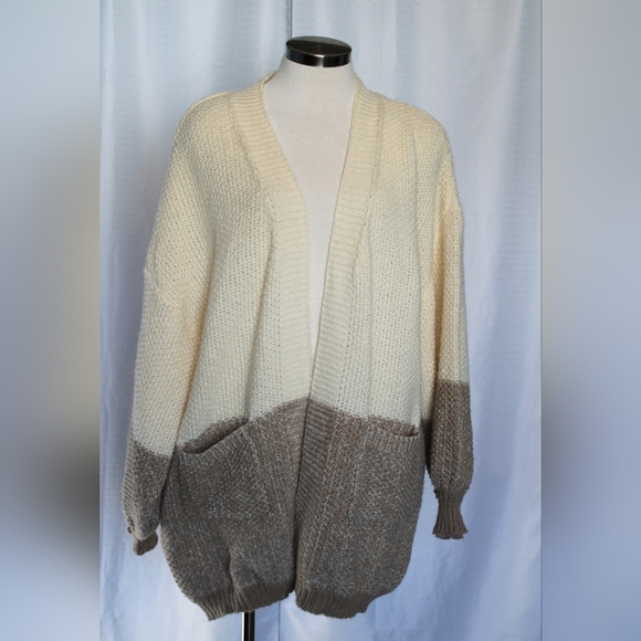 white birch Sweaters - White Birch Cardigan Sweater – Women’s Loose Knit – Tan/Cream/Brown – Pockets